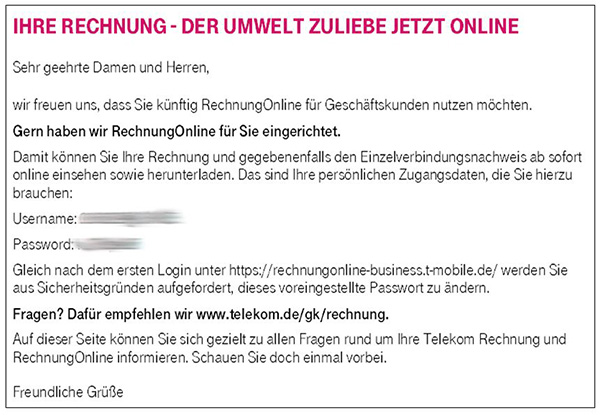 Zugangsdaten für RechnungOnline Portal