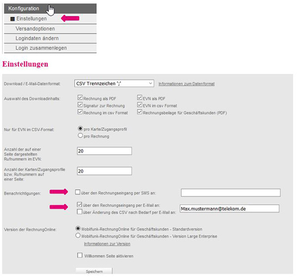 RechnungOnline Einstellungen