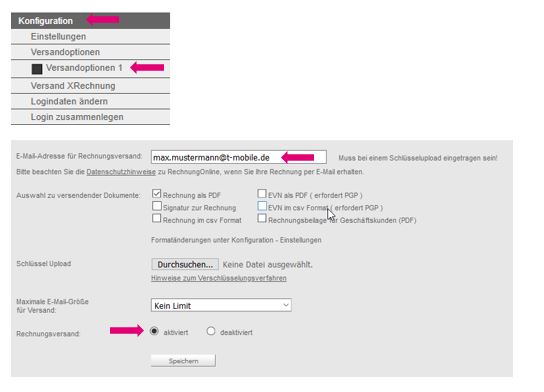 RechnungOnline Versandoptionen einstellen