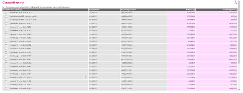 RechnungOnline Gutschriften einsehen