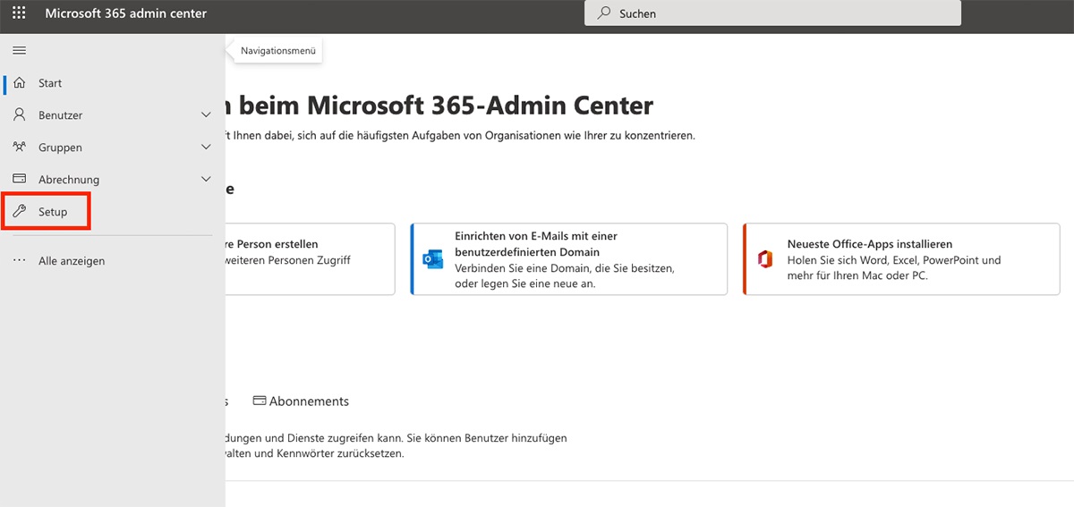 Microsoft 365 Admin Center - Startseite