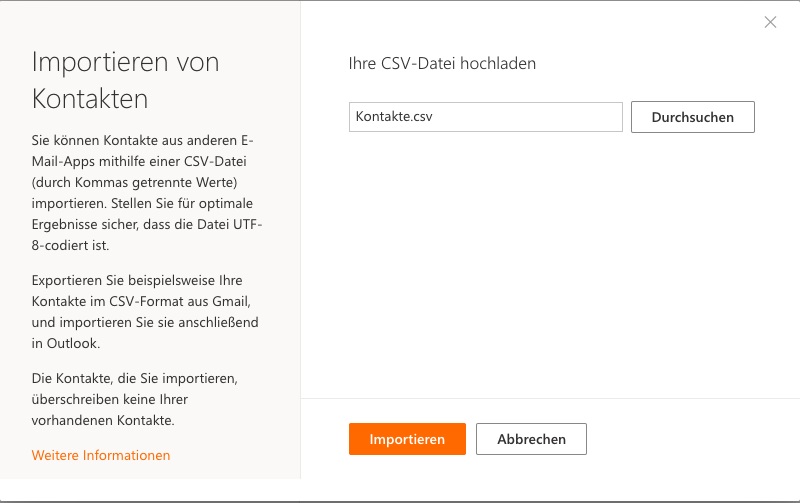 Import von Office 365 Kontakten per CSV (Screeenshot 03)