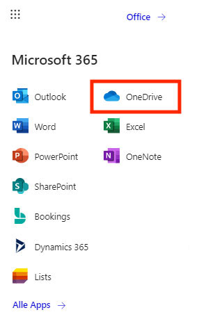 Screenshot OneDrive-Login in Microsoft 365