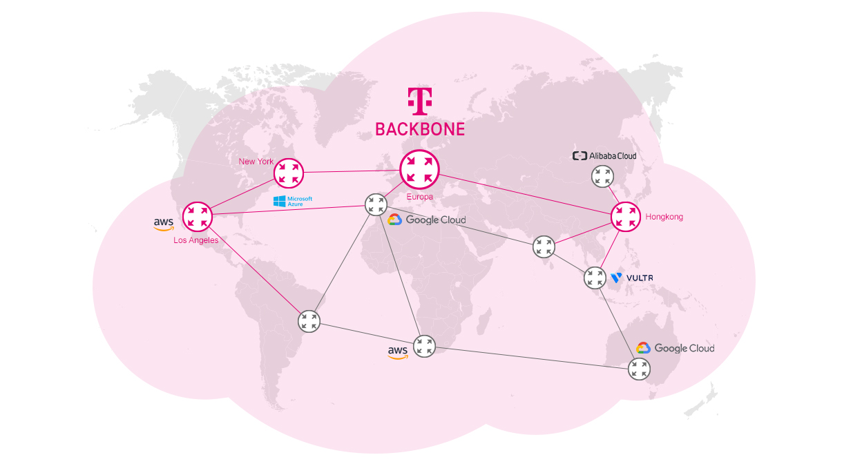 Grafik zur Telekom Hybrid Backbone Router auf Weltkarte