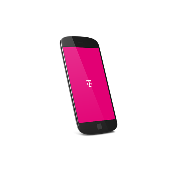A phone showing the Telekom logo on a magenta background on screen