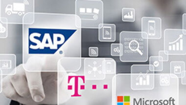Bild mit Logos zu SAP, Telekom und Microsoft