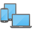 Icon von mehreren stilisierten Endgeräten: Smartphone, Tablet, Laptop