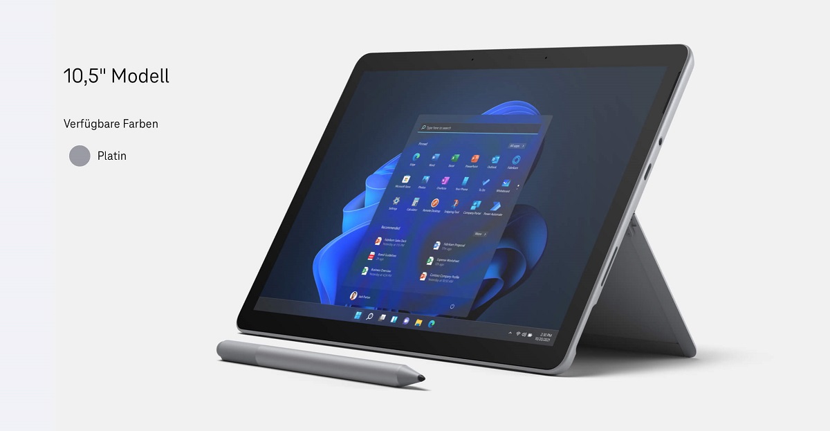 Ansicht eines aufgestellten Surface Go 3
