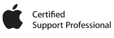 apple-Logo und schwarze Schrift Certified Support Professional