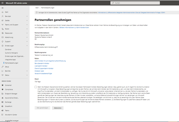 Screenshot M365 Admincenter - Partnerrollen