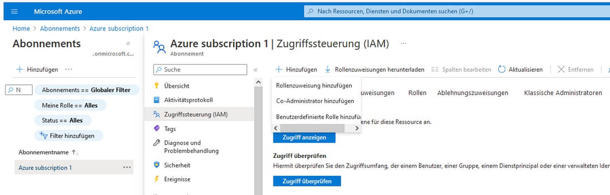 Screenshot Microsoft Azure Zugriffssteuerung (IAM)