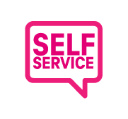 Magenta Sprechblase mit der Aufschrift: "Self Service"