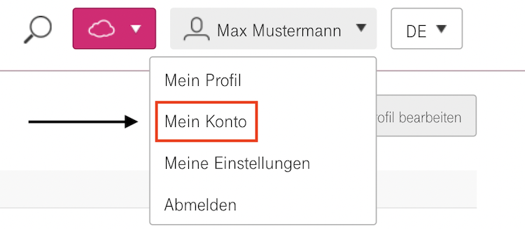 Screenshot Mein Konto Telekom Cloud Marketplace
