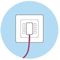 Grafik einer Telefonanschlussdose mit eingestecktem Kabel
