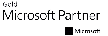 Microsoft-Logo und schwarze Schrift Gold Microsoft Partner