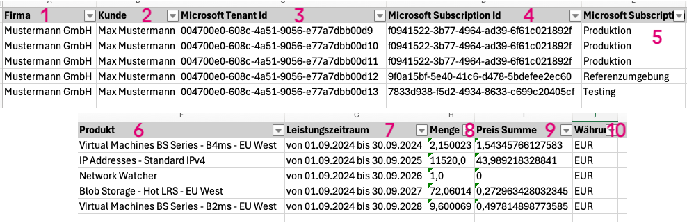 Excel Tabelle mit unterschiedlichen Zeilen