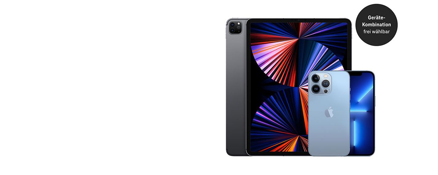 Apple Produktabbildungen iPad Pro 12,9" und iPhone 13 Pro 128 GB Sierrablau