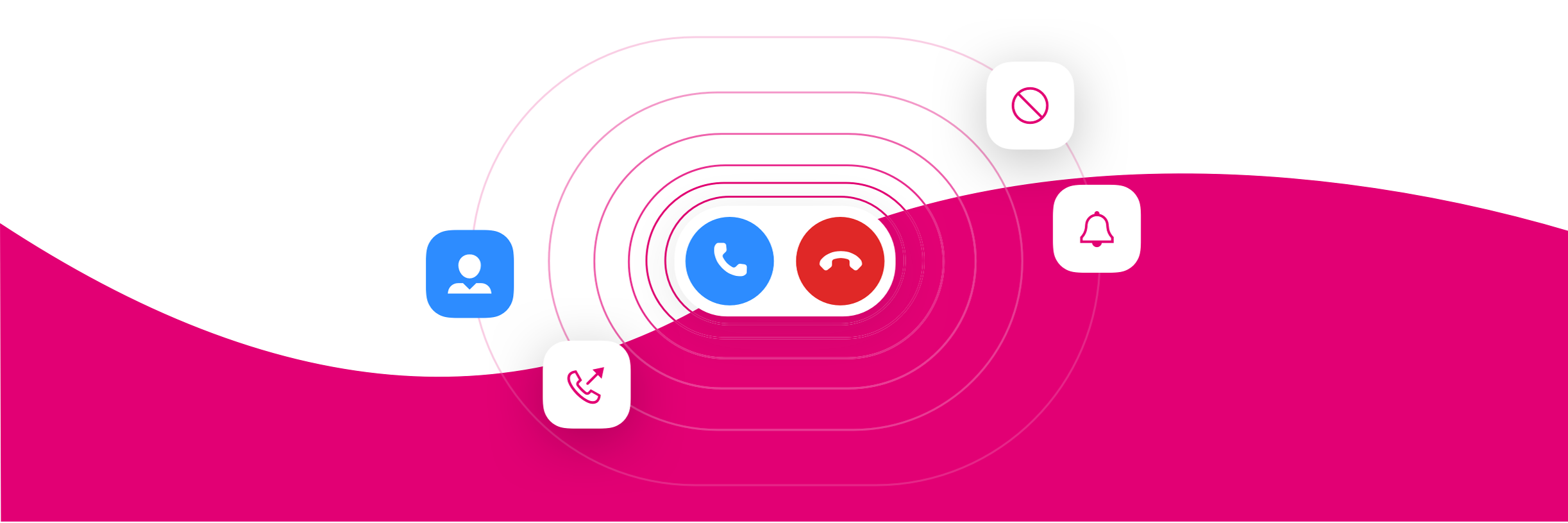 Generisches Zoom X Phone Bühnenbild mit Anruf-, Erinnerungs- und Kontaktsymbolen