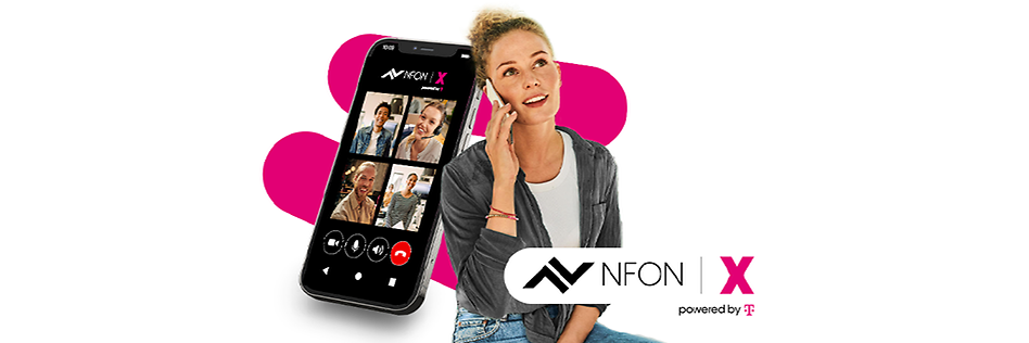 Junge Frau nutzt die NFON X Anwendung auf Ihrem Smartphone