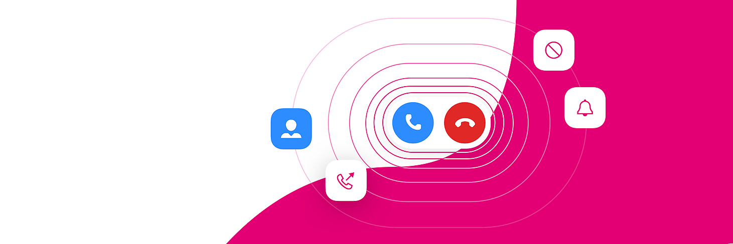 Generisches Zoom X Phone Bühnenbild mit Anruf-, Erinnerungs- und Kontaktsymbolen