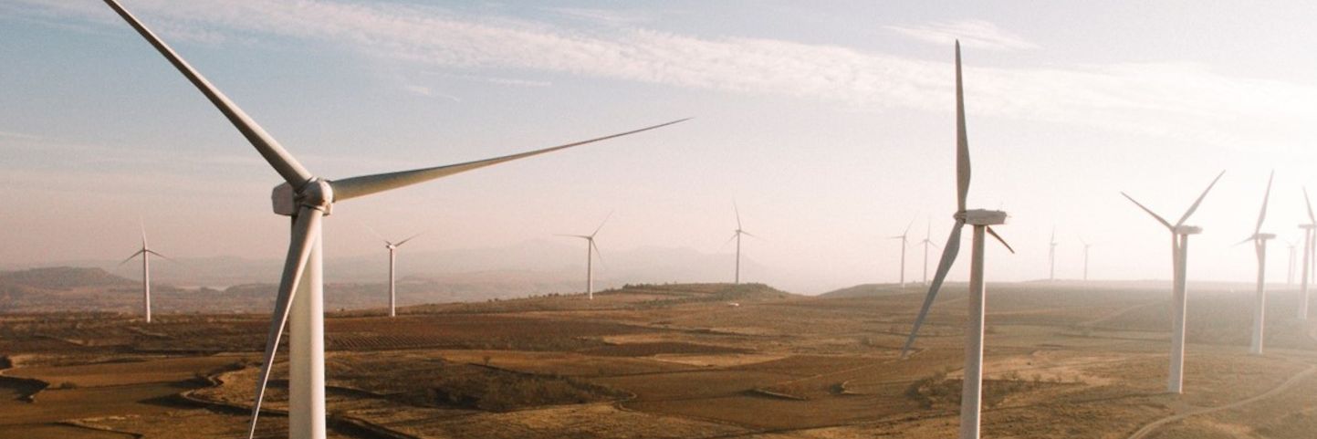 Weitläufige Landschaft mit vielen Windrädern