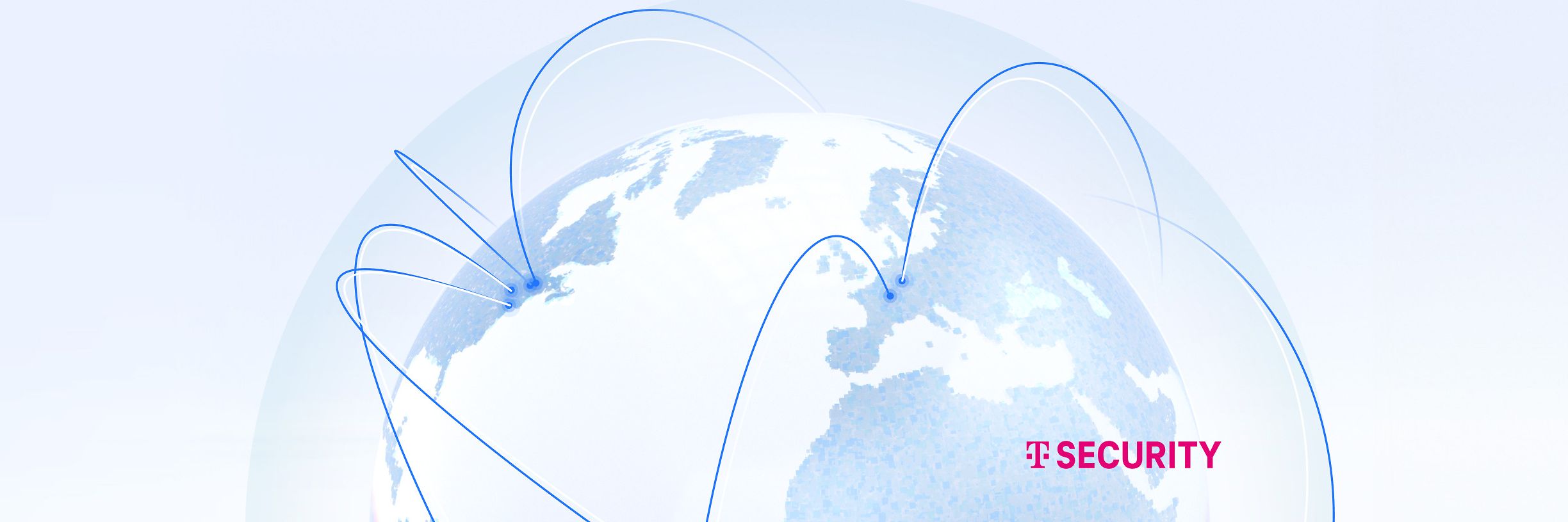 Abstrakte Bühnengrafik mit blauer Weltkugel mit Telekom Security Logo