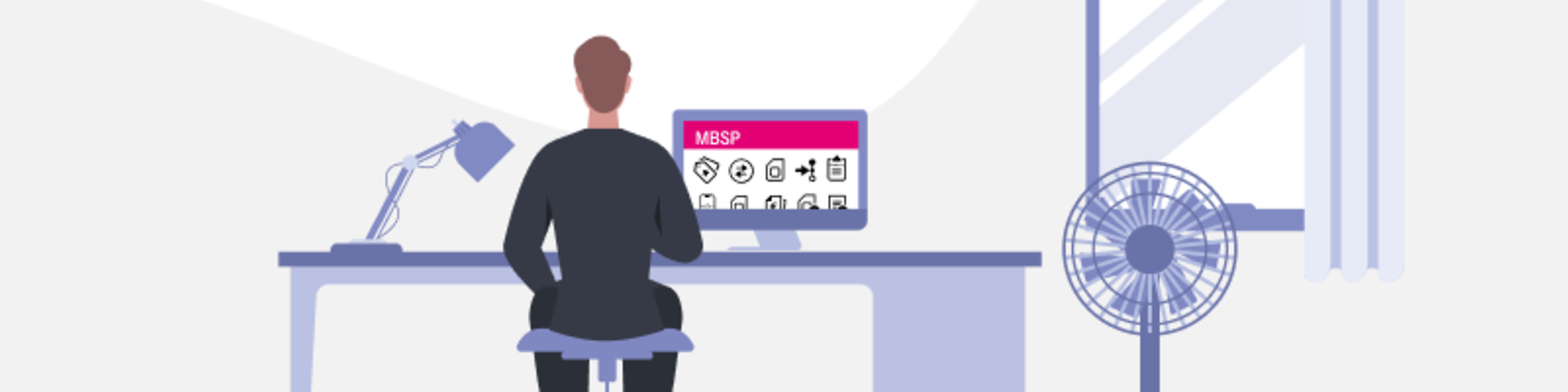 Ein Mann sitzt an seinem Schreibtisch und informiert sich im Magenta Business Service Portal (MBSP)