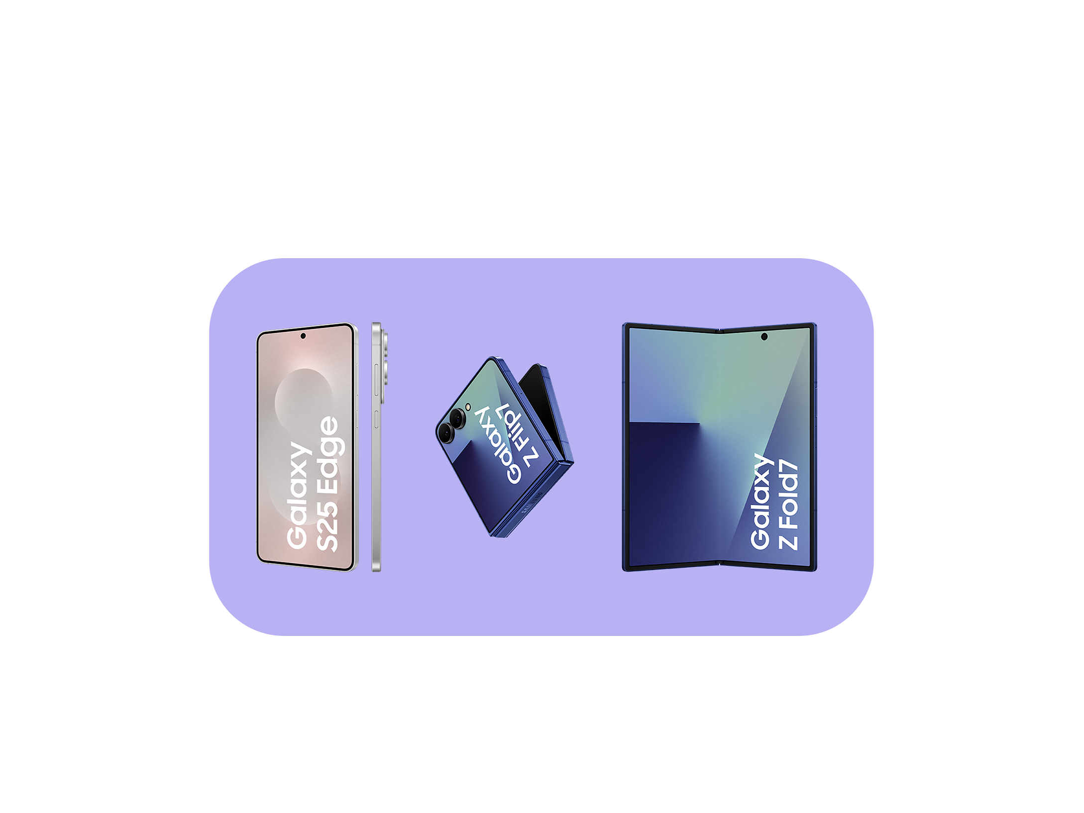 Samsung Galaxy Smartphones in einer Reihe auf Orchid Hintergrund. 