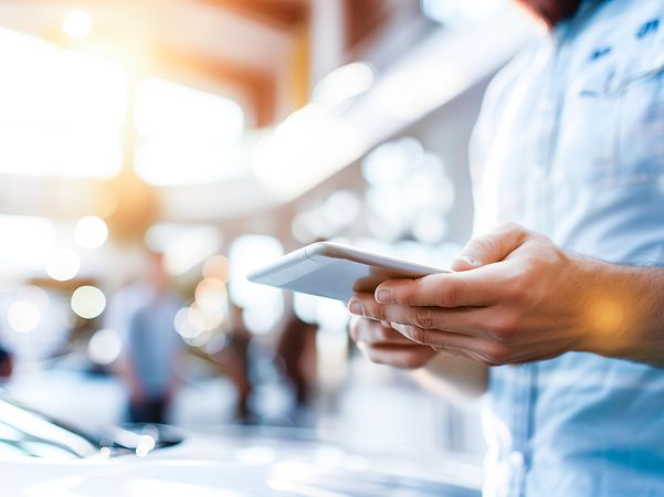 Man checks his emails on his tablet while travelling