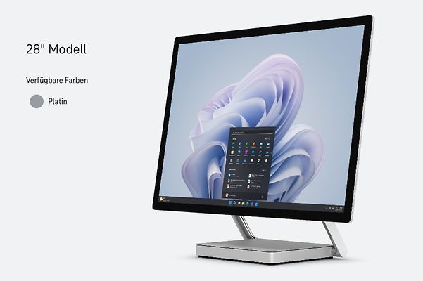 View of a Surface Studio 2+ set up with keyboard and mouse