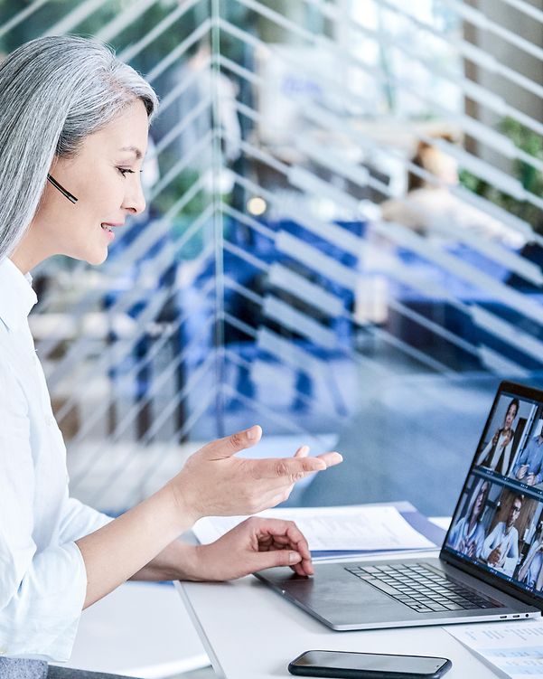 A woman is in a Microsoft Teams meeting.