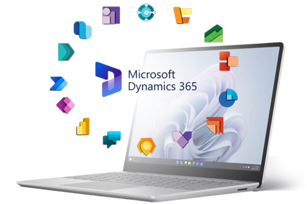 Diagram with technical icons related to Microsoft Dynamics 365