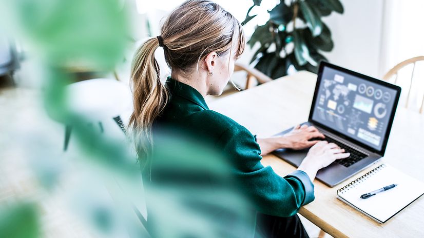 A woman sits at the computer and looks at various visualisations.