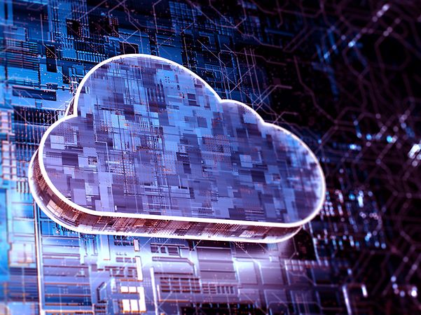 Depiction of a cloud on a blue background, for DevOps-as-a-Service