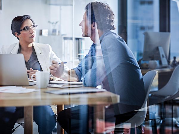 Woman and man in conversation