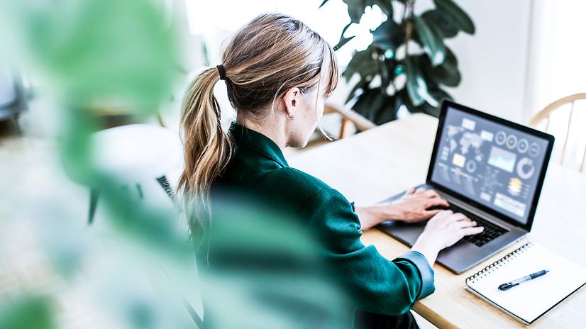 Woman using Telekom Business Analyzer 2.0 on her laptop.