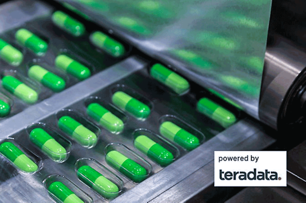 Business analytics shows image of a production line for medicines