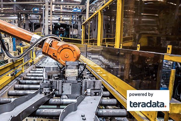 Business analytics shows image of a production line during a manufacturing process