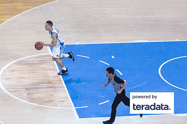 Business analytics in retail shows a basketball player playing on a basketball court.