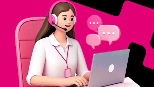 Graphic showing female avatar typing on a laptop