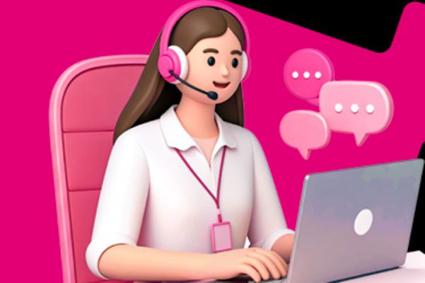 Grafik mit weiblichem Avatar auf ein Laptop tippend