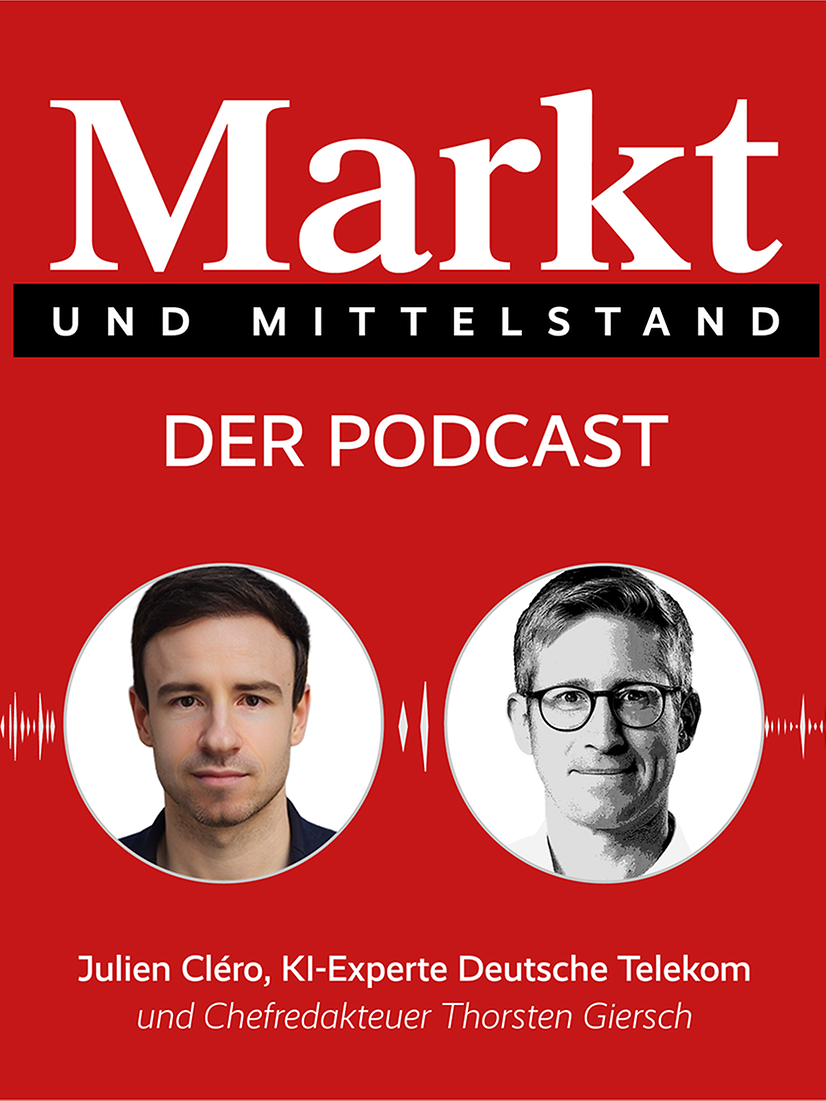 Podcast-Cover Markt und Mittelstand mit Portraits von Julien Clero und Thorsten Giersch