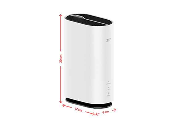 HyperBox 5G Lite mobile router with the respective units of measurement for size.