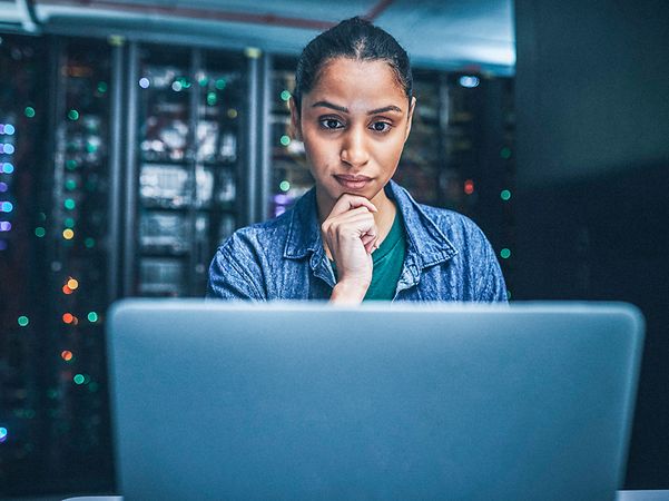 Woman looking at a screen.