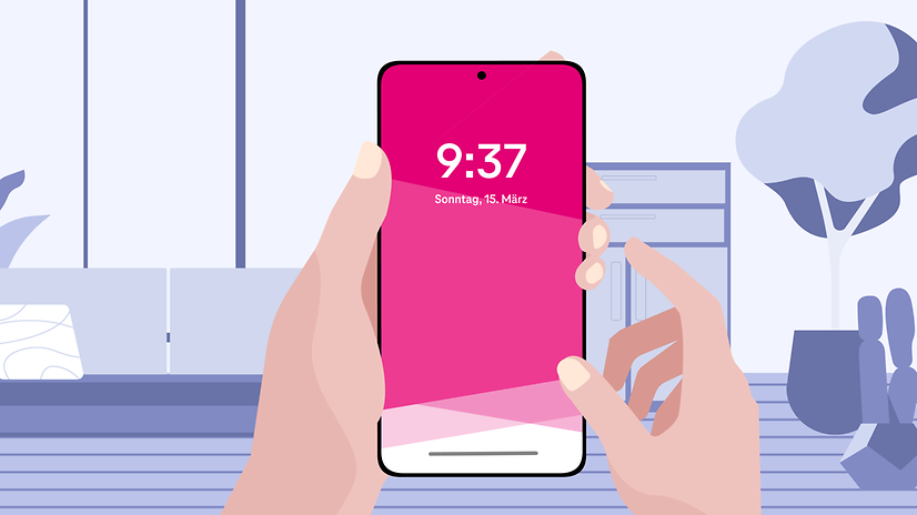 Two hands hold a mobile phone with its display visible.
