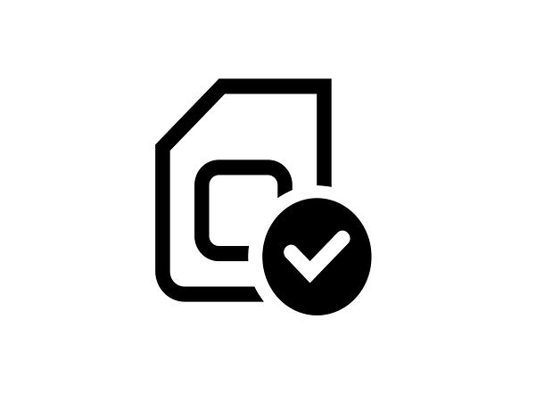 A SIM card with a hook at the bottom right