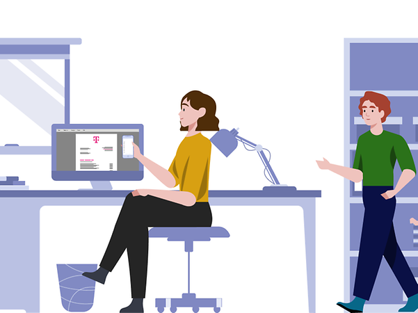 Woman sitting at her desk checking her bill