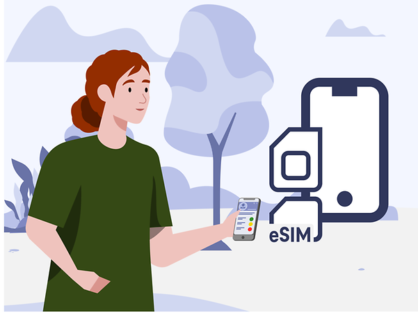 A woman in the countryside checks the status of her mobile phone order with Telekom on her mobile phone.