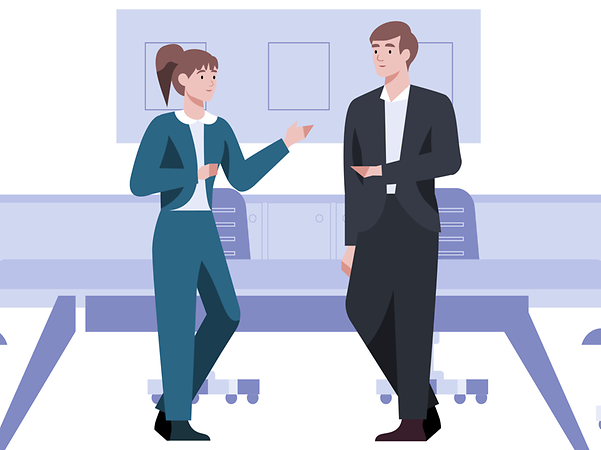 One person explains to another person in an office the contract transfer at Telekom.