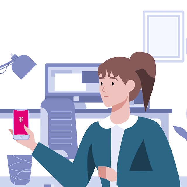 Woman holding a smartphone in an office